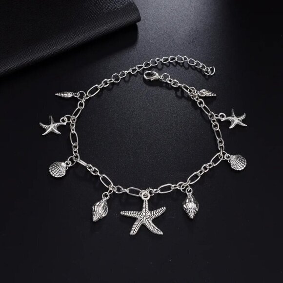 NWT Vintage Style Silver Starfish Seashell Charms Ankle Bracelet Anklet 8” - Picture 4 of 8
